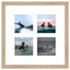 Collage of four surfing photos in a light wood frame with white matting.