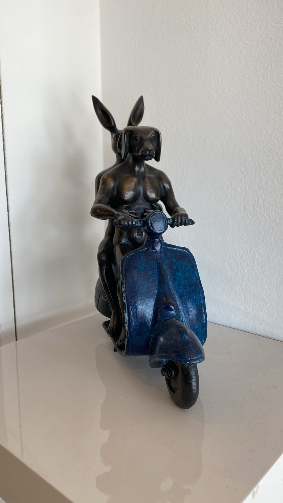They Were The Authentic Vespa Riders In Rome (Bronze Sculpture, miniature) - BLUE - Image 6