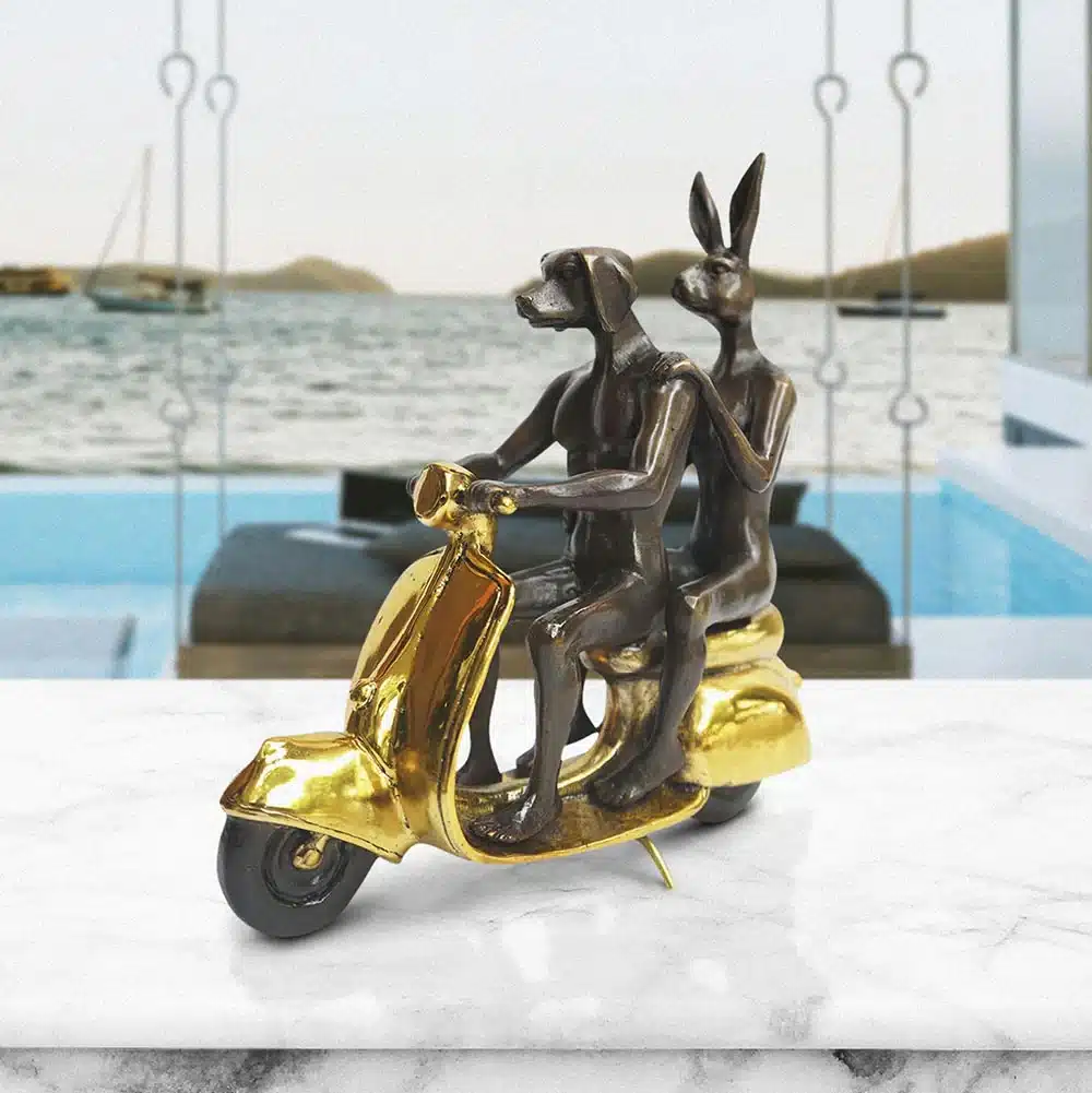 They Were The Authentic Vespa Riders In Rome (Bronze Sculpture, miniature) - GOLD Ed. 40/100 - Image 6